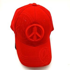 PEACE SIGN SYMBOL ANTI NO WAR DOVE OLIVE BRANCH DISARM HIPPIE PROTEST HAT Red